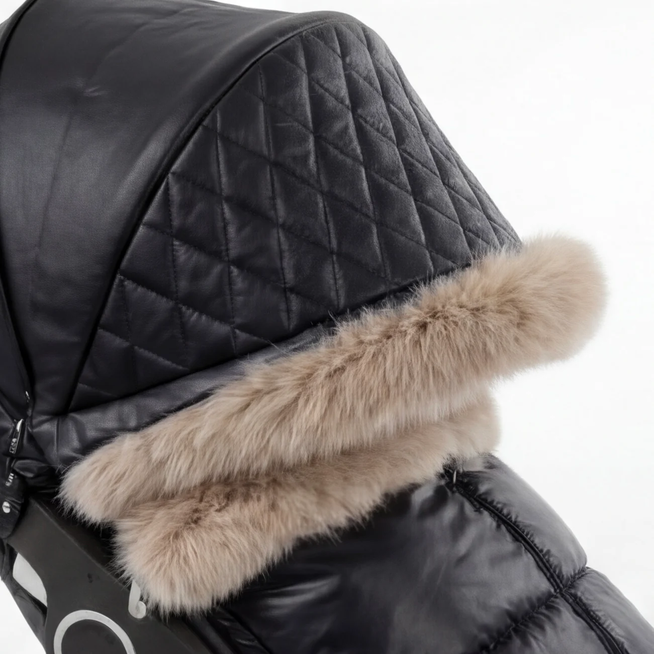 Luxury Black Leather with Natural Fur – Premium Stroller Cover Winter Set - Image 4