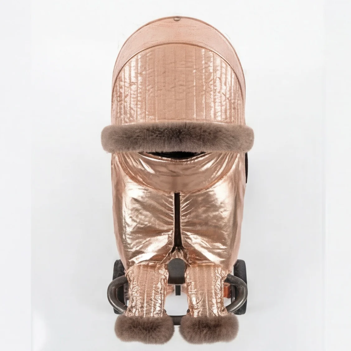 Rose Gold Metallic Stroller Cover Set with Fur Trim – Custom Made - Image 4