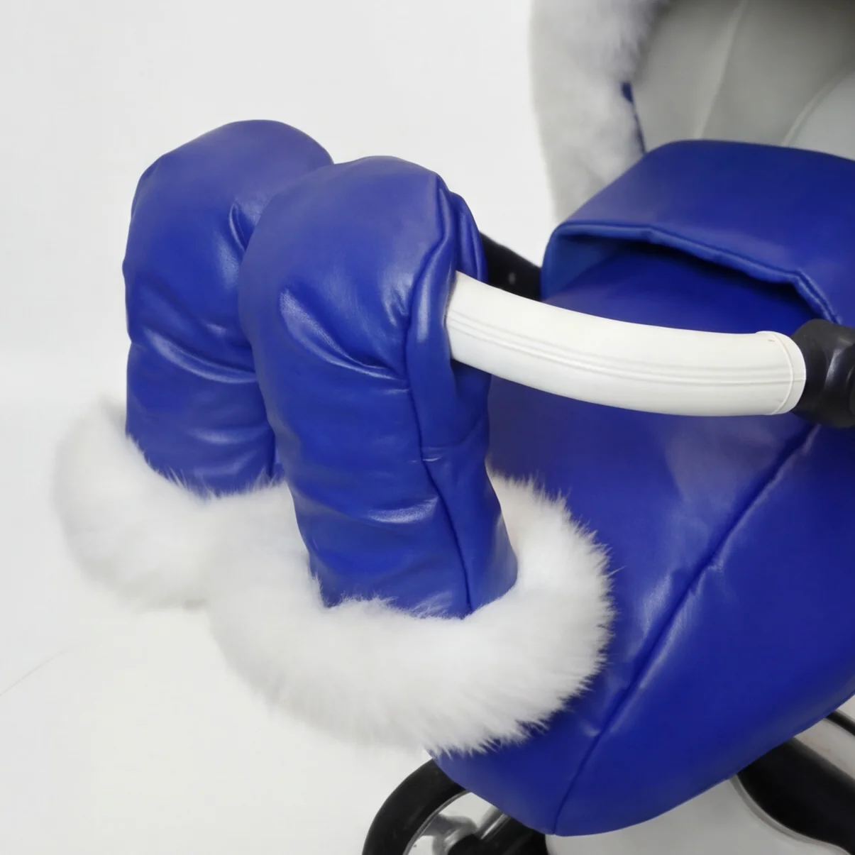 Royal Blue Stroller Cover Set with White Fur – Custom Made - Image 3