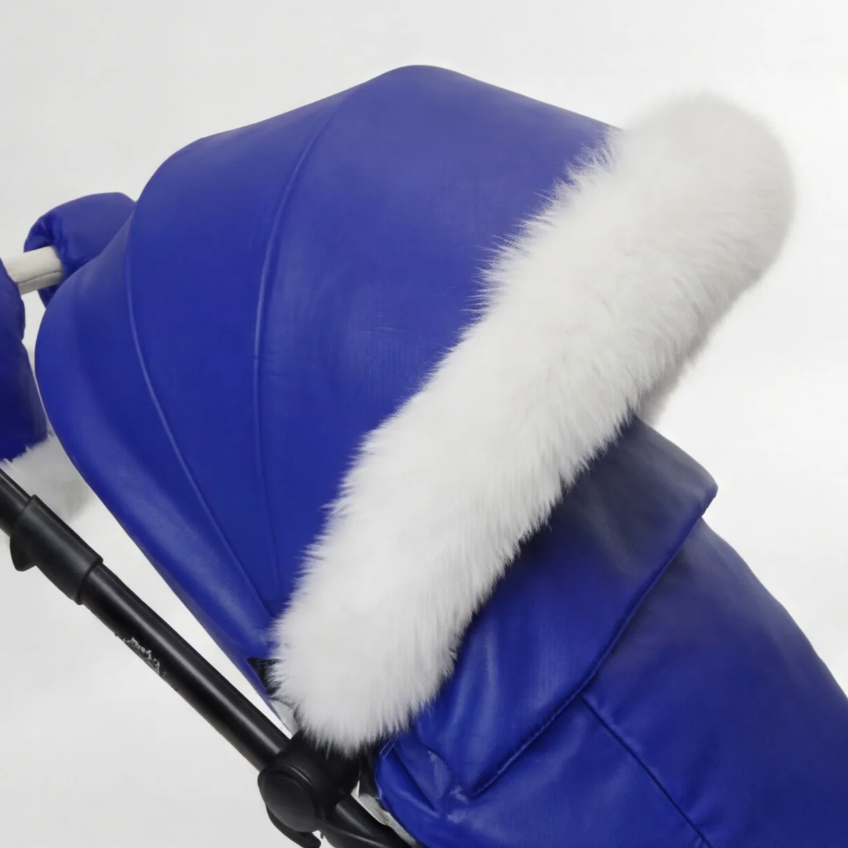 Royal Blue Stroller Cover Set with White Fur – Custom Made - Image 4