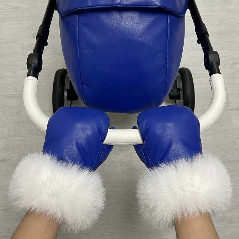 Royal Blue Stroller Cover Set with White Fur – Custom Made - Image 5
