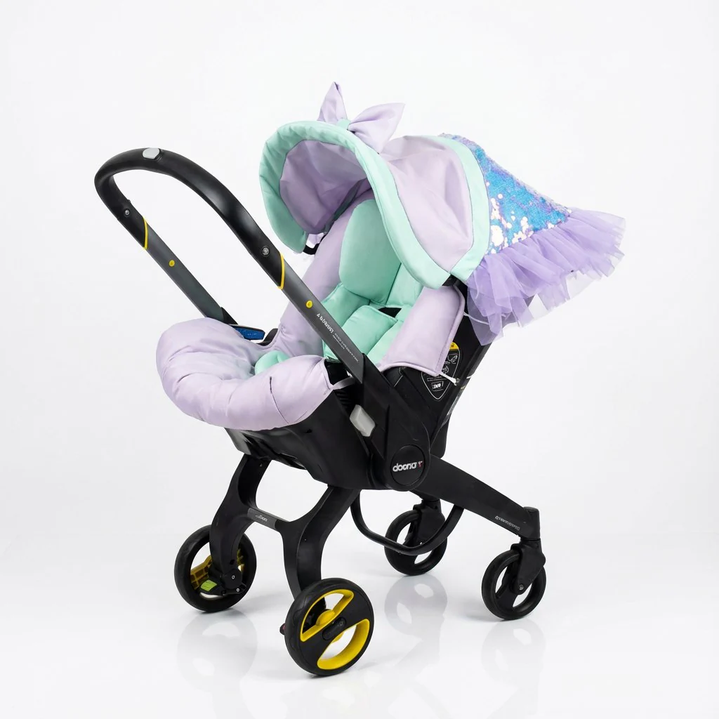 Unicorn & Mermaid Baby Car Seat Cover – Stylish Design - Image 3